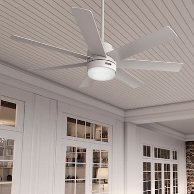 Hunter 52" Brazos Outdoor Ceiling Fan w/LED Light, Handheld Remote - Modern, Transitional, Windmill - Damp Rated - ENERGY STAR!