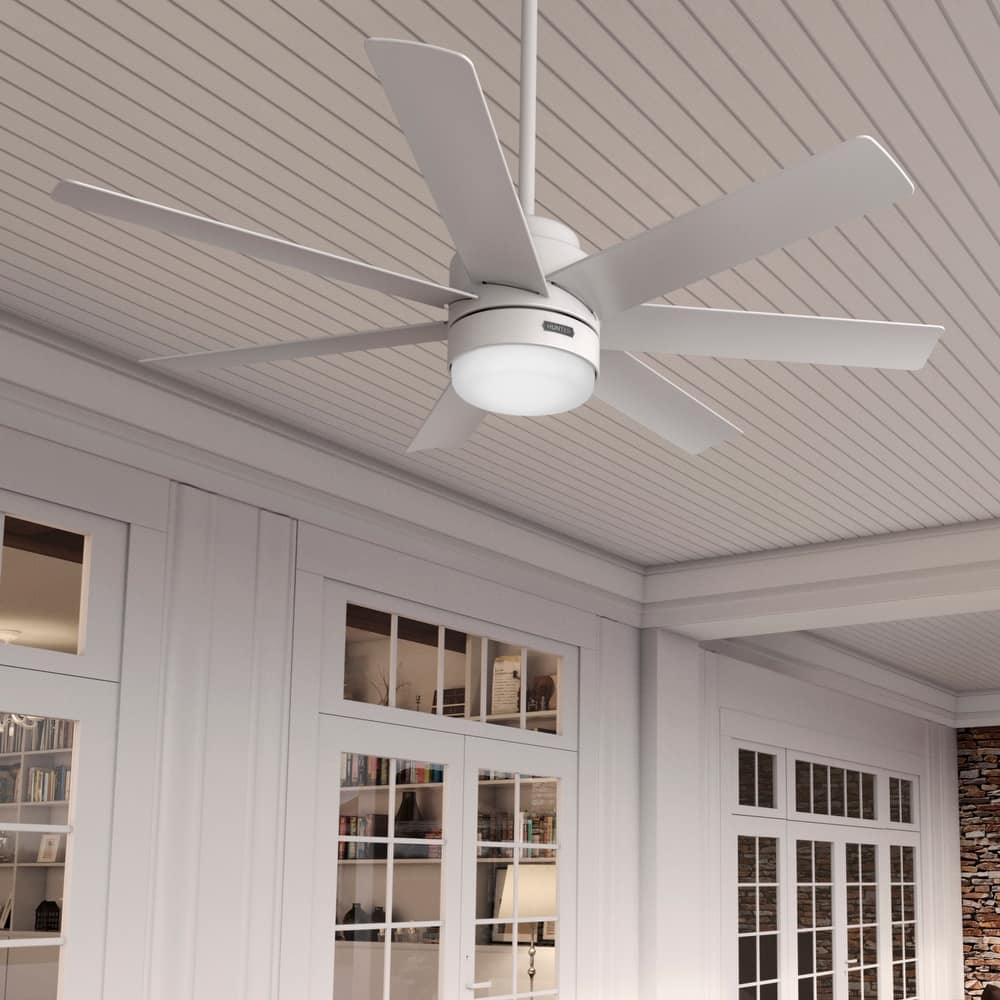Hunter 52" Brazos Outdoor Ceiling Fan w/LED Light, Handheld Remote - Modern, Transitional, Windmill - Damp Rated - ENERGY STAR!