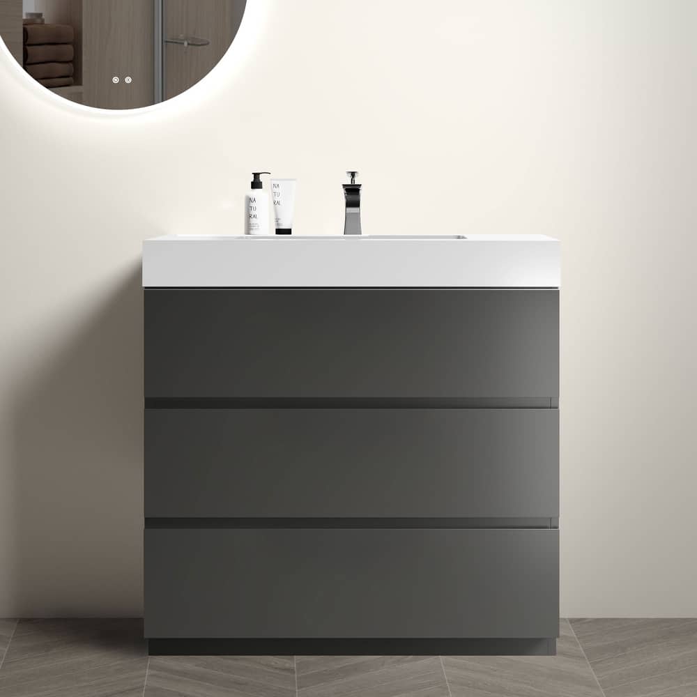 Modern Freestanding Bathroom Vanity with Sink Basin without Drain and Faucet