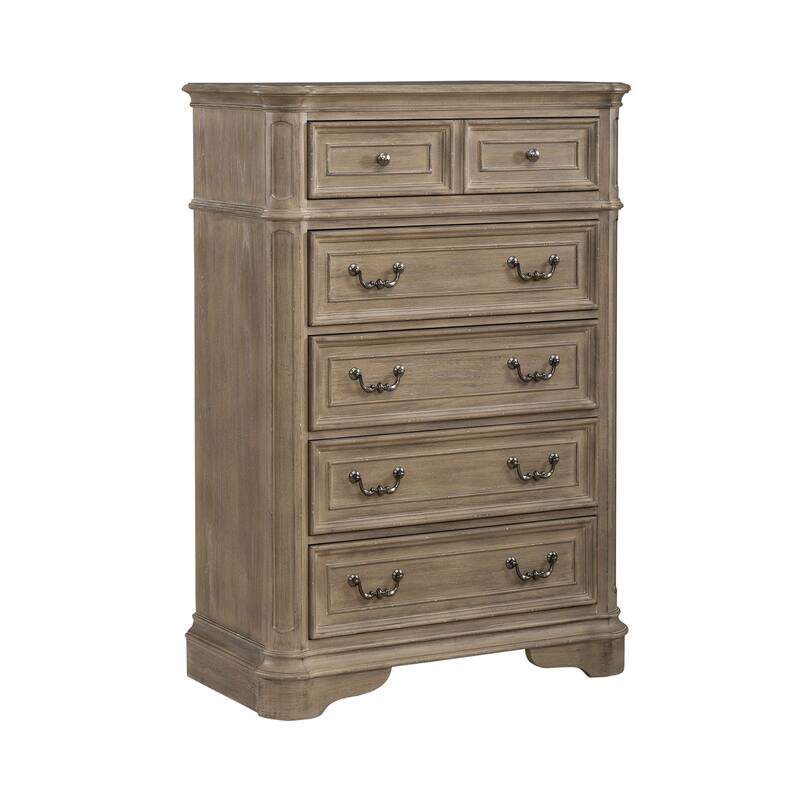 Liberty Furniture Magnolia Manor Panel Bed, Dresser, Mirror, Chest, and Nigh Stand - California King, King or Queen