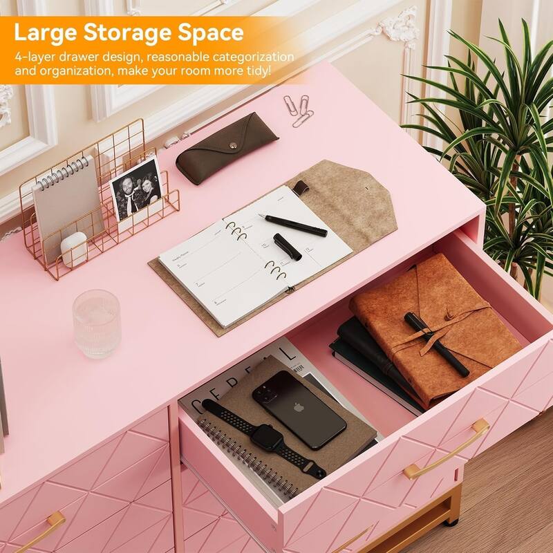 Dresser TV Stand, 8 Drawer Dresser for Bedroom, Wooden Chest of Drawers