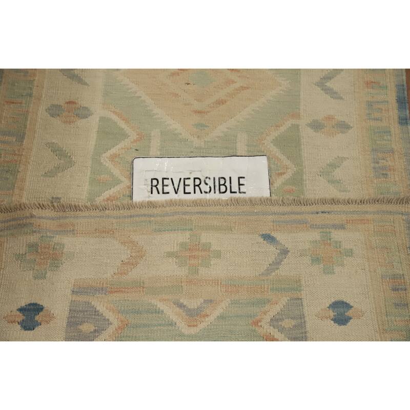 Hand Woven Oriental 100% Wool Carpet Southwestern Tribal Green Kilim Runner Rug - 11' 0'' X 2' 8''