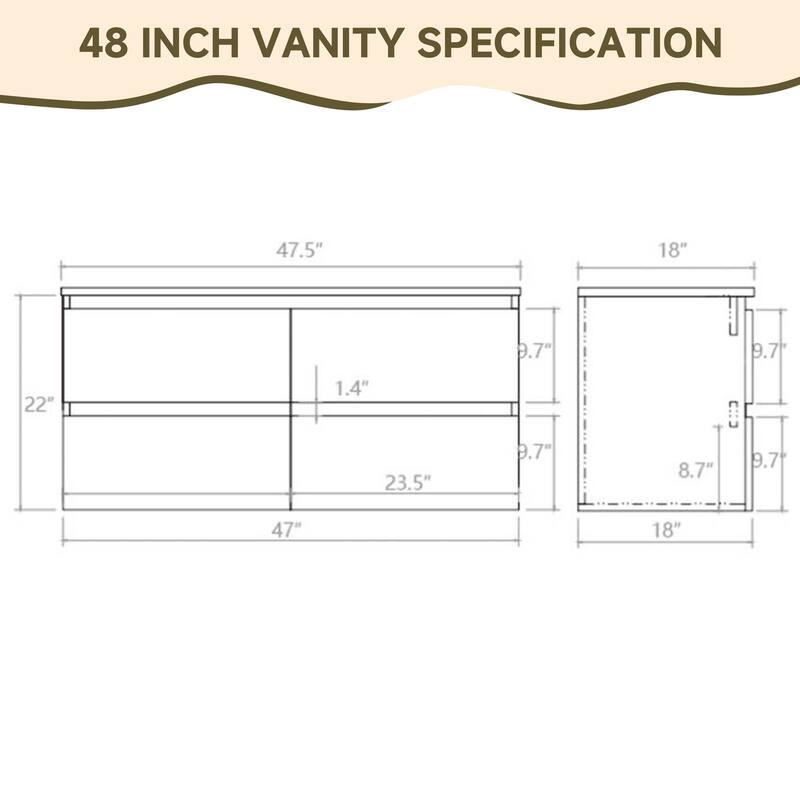 CB HOME 24''/30''/36''/48''/60'' Wall Mounted Bathroom Vanity with Sink, OAK Floating Bathroom Vanity Cabinet with Sink,Drawers.