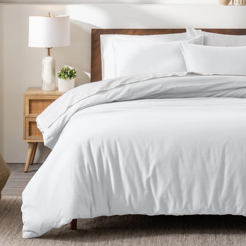 Bare Home Cotton Flannel Duvet Cover and Sham Set - White - Twin