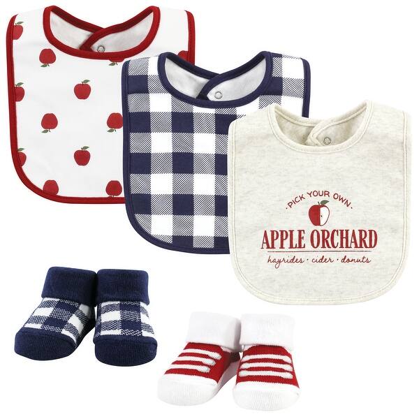 slide 1 of 1, Hudson Baby Infant Boy Cotton Bib and Sock Set, Apple Orchard, One Size - Apple Orchard - One Size One Size - Apple Orchard