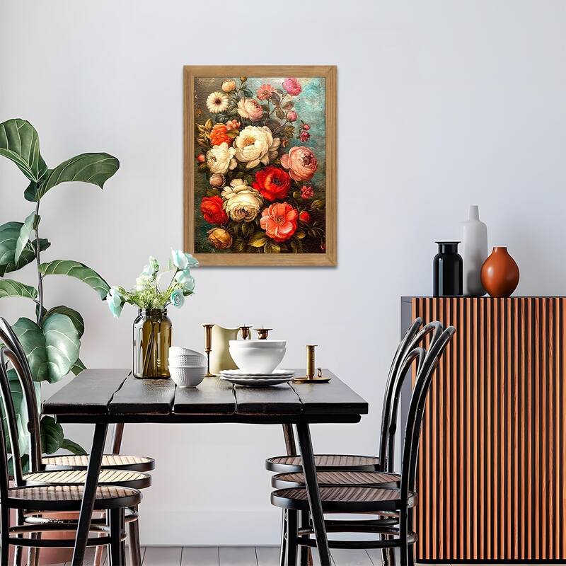 3D Textured Antique Colorful Flowers Oil - Hand Drawn Painting