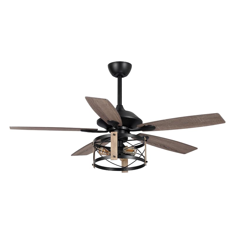 52-inch Walnut Wood 5-Blade Industrial Indoor Ceiling Fan with Remote