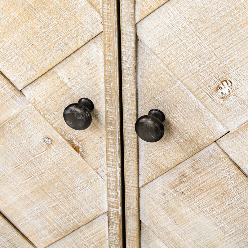 Multi-Functional MDF Sideboard-Handwoven Wood Slat Doors, Tiered Stepped Design & Premium Solid Wood Veneer for Hallways