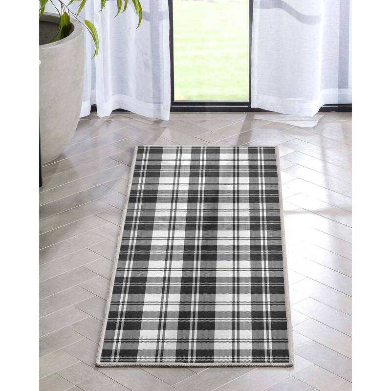 Well Woven Apollo Plaid Farmhouse Geometric FlatWeave Rug