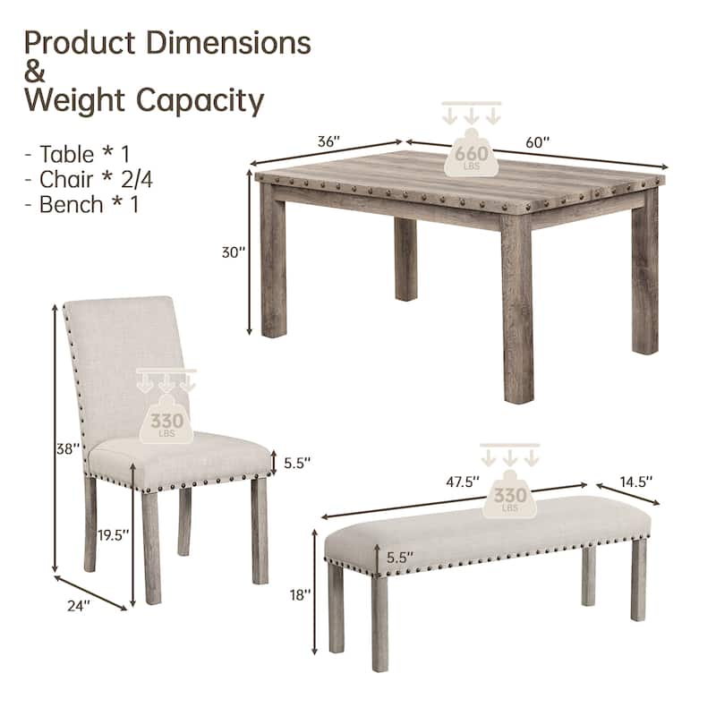 Morden Fort Rustic Farmhouse Rectangular Dining Set, Living Room Bench Set of 6