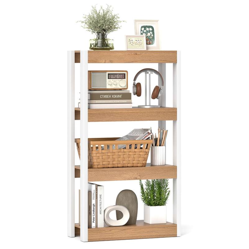 Costway 1/2 PCS 4 Tier Bookshelf Wooden Bookcase with Dual - See Details