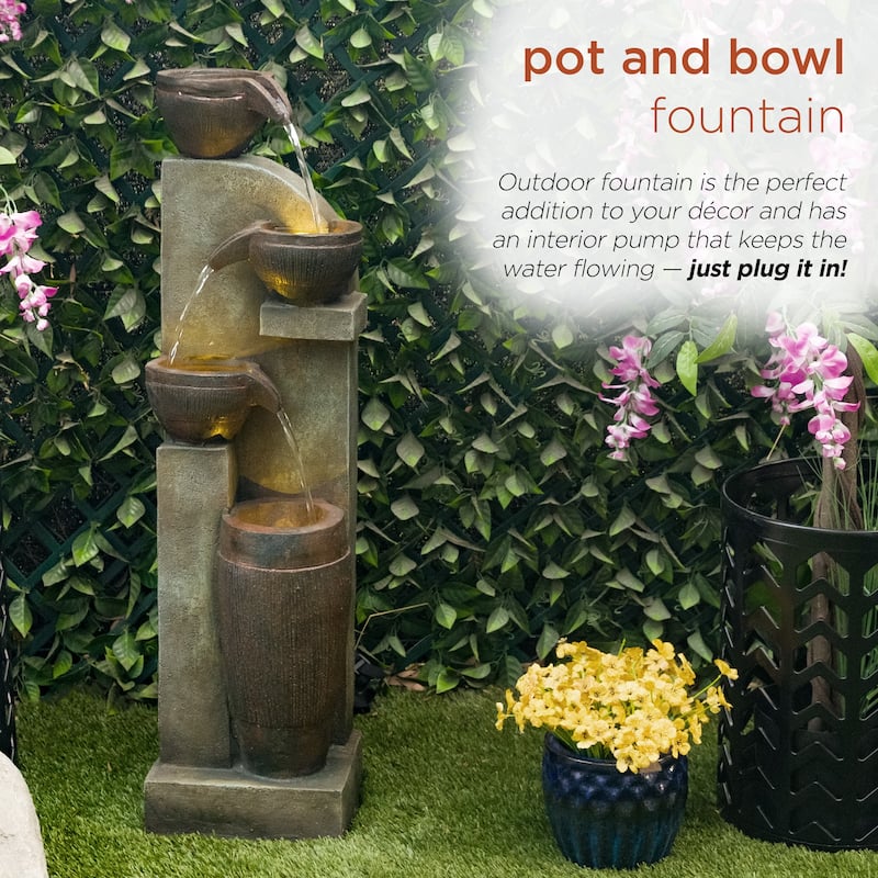 4-Tier Cascading Pot and Bowl Fountain w/ Warm White LED