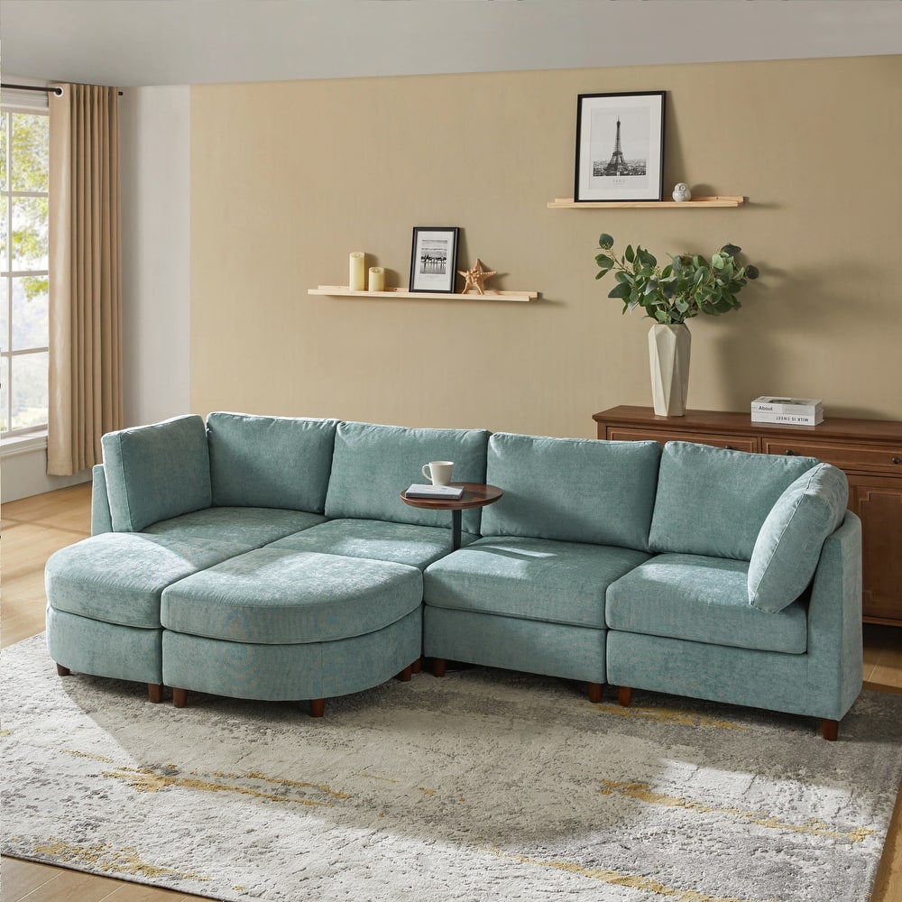 Mattia 125" Modern Under-seat Storage Sectional Sofa with Round Table and Solid Wood Legs by HULALA HOME