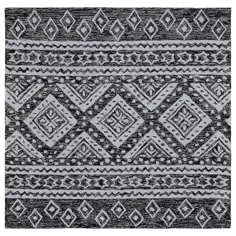 SAFAVIEH Handmade Micro-Loop Kobie Wool Rug - 5' Square - Black/Grey