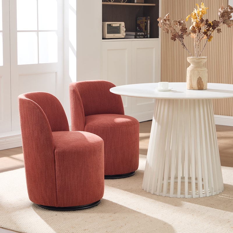 Set Of 1 Upholstered Barrel Chair, Mid Century Modern Round Linen Dining Chair, 360 Degree Swivel Side Chair for Dining Room