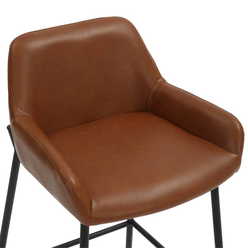 Contemporary Faux Leather & Metal 26" Counter Stool, PU, Set of 2