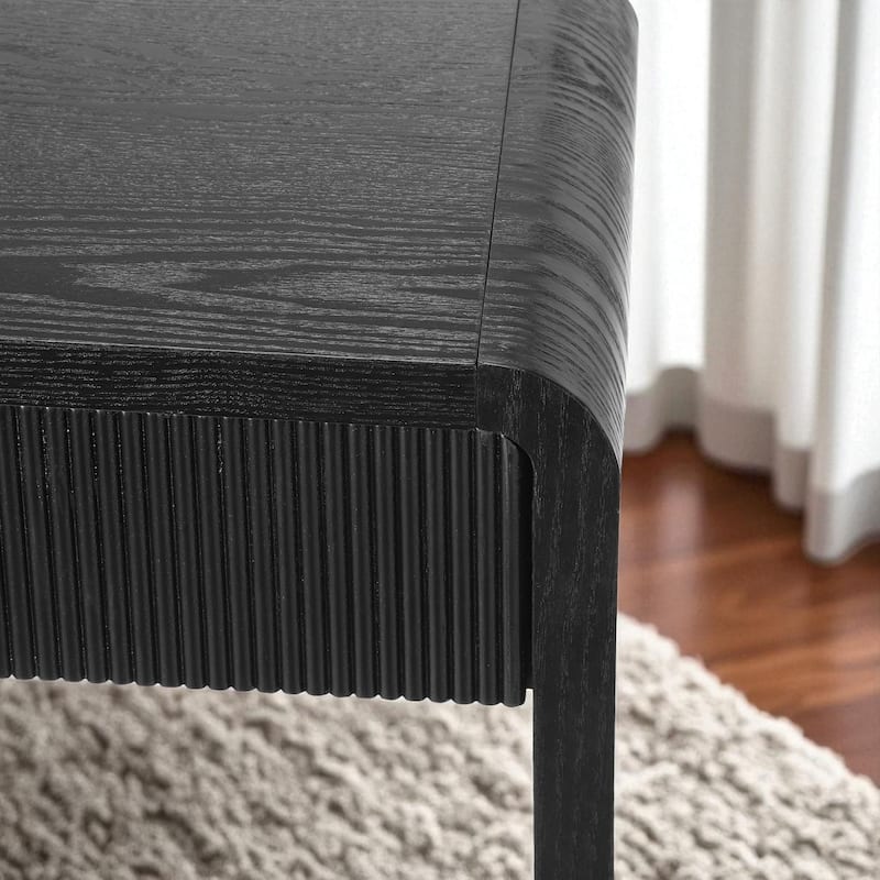 Modern 3-Drawer Console Table with Vertical Slat Design, Rounded Edge Entryway Storage Table with Shelf