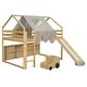 preview thumbnail 4 of 78, Twin/Full Size House Loft Bed with Slide and Tent, Wooden House Bed with Roof Frame, Storage Shelves & Car Shaped Storage Unit