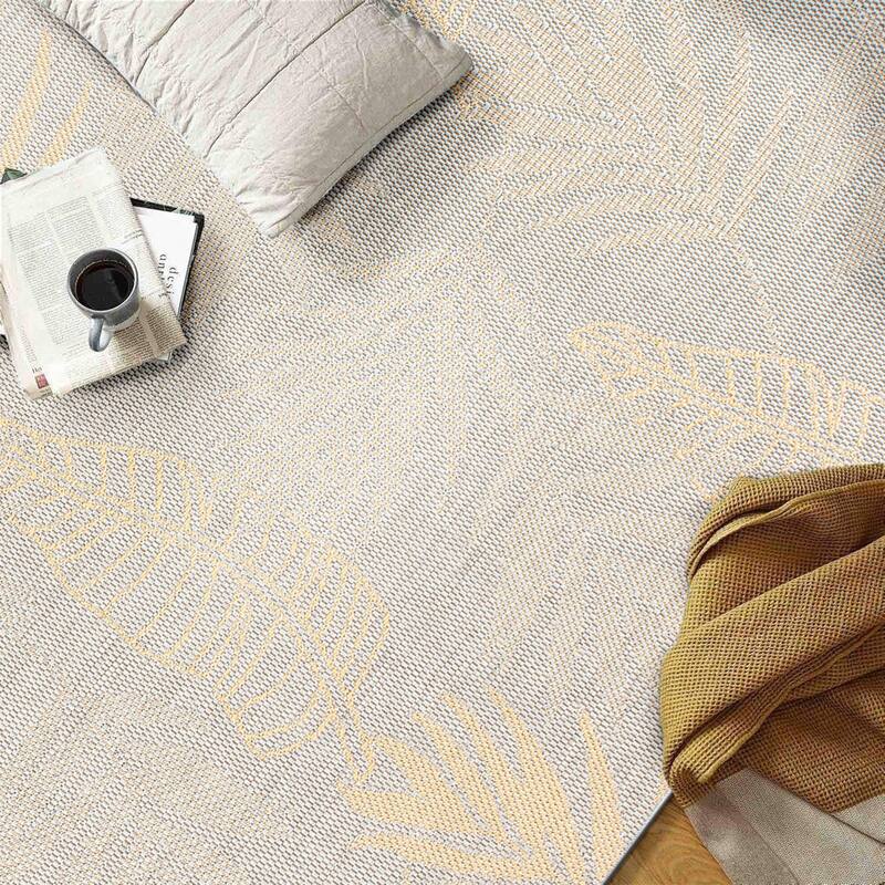 Contemporary Floral Leaves Indoor/Outdoor Flatweave Waterproof Backyard Patio Area Rug