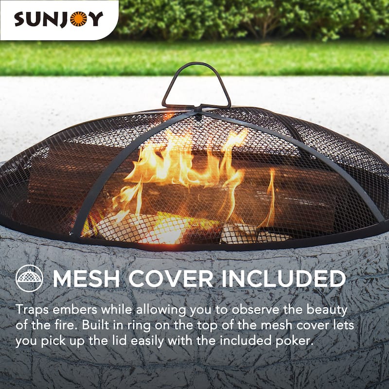 Sunjoy Stone 26 in. Round Wood Burning Firepit