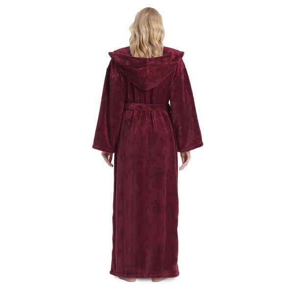 Women S Hooded Premium Fleece Full Length Bathrobe Turkish Soft Plush Robe On Sale Overstock 14172940