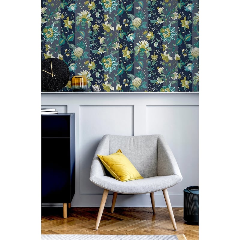 Arthouse Cornelia Navy Floral Stripe Wallpaper