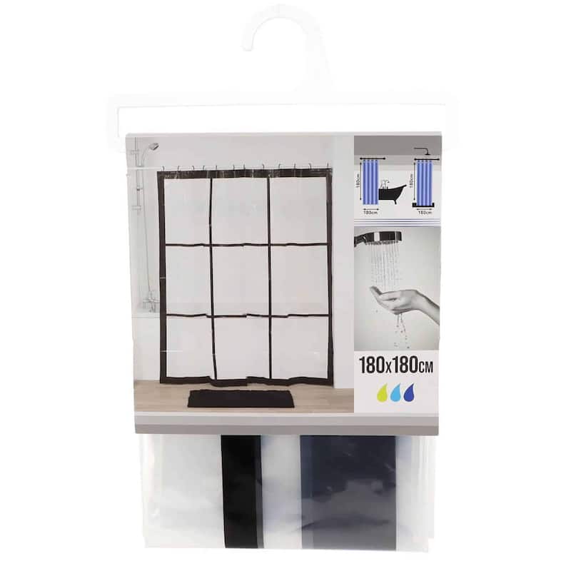 Transparent PEVA Shower Curtain - Black Window Design - 71x71 Inches