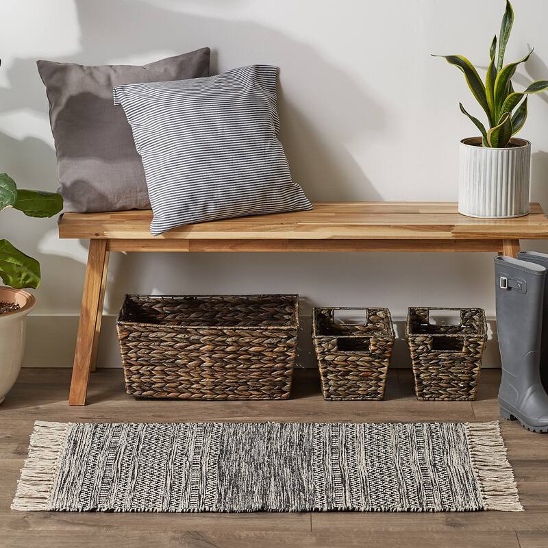 DII Black Ticking Stripe Hand-Loomed Rug 2x3 Ft - 24.0 In. L X 36.0 In. W X 0.2 In. H