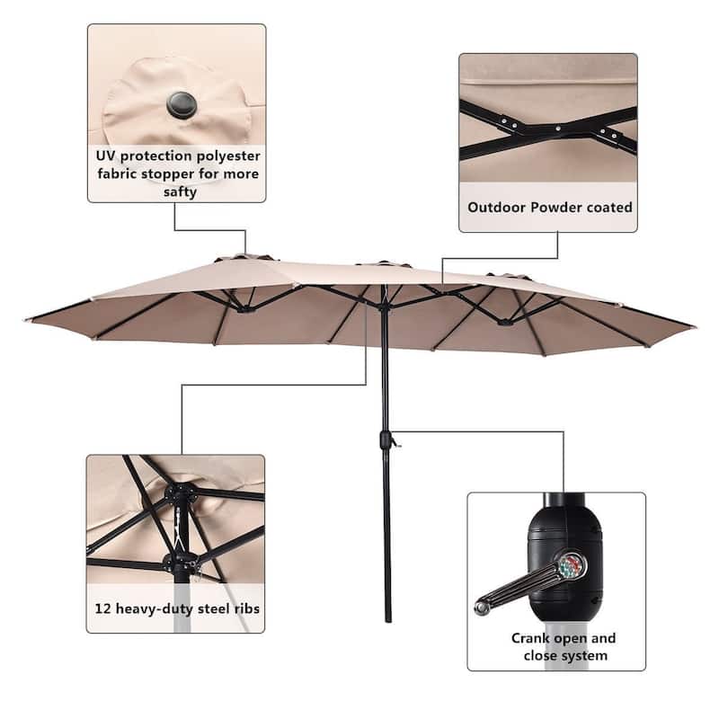15' Twin Patio Umbrella Double-Sided Outdoor Market Umbrella without Base - 15' x 9.0' x 8' (L x W x H)