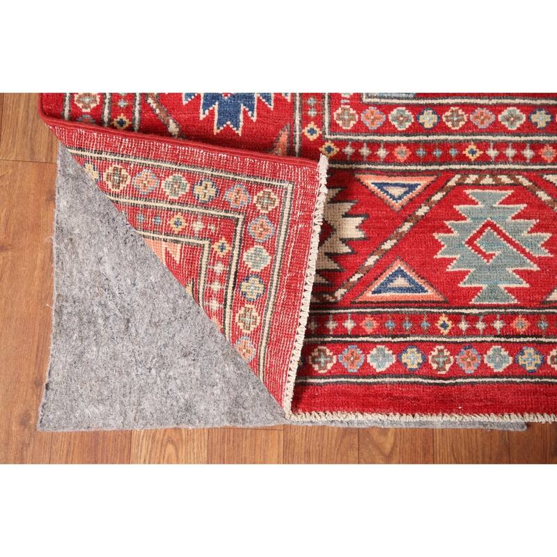 All-Over Geometric Kazak Living Room Area Rug Handmade Wool Carpet - 6'4" x 9'7"