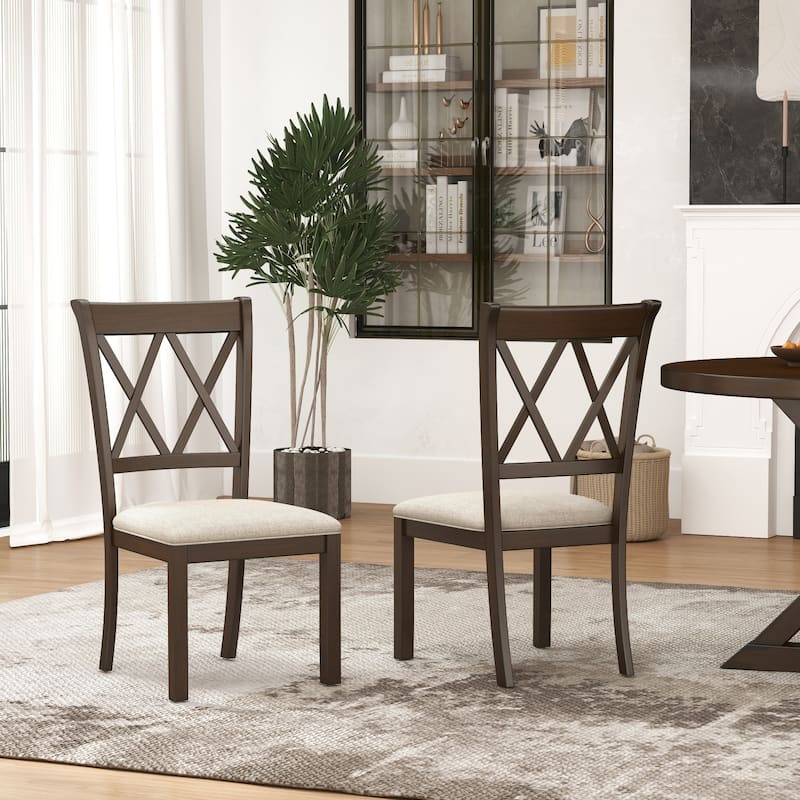 Roundhill Furniture Windvale Upholstered Cross-back Dining Chair, Set of 2