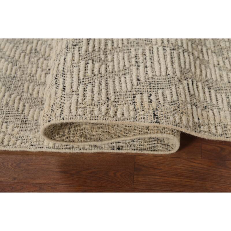 Beige Abstract Moroccan Oriental Area Rug Hand-Knotted Wool Carpet - 4'11"x 8'3"