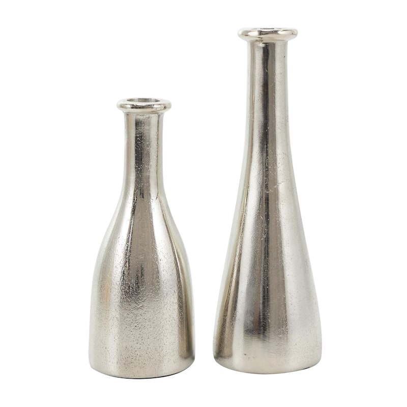Aluminum Metal Decorative Candle Holder with Varying Shapes - Set of 2 Silver - Roche River Decor