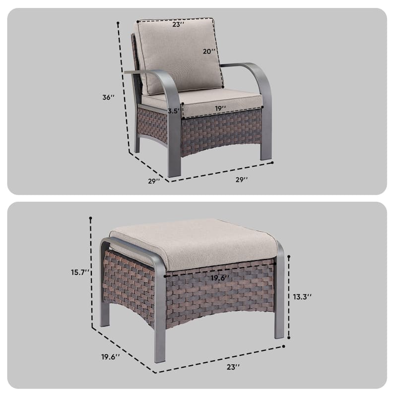 4 Piece Outdoor Patio Rattan Chair with Ottomans