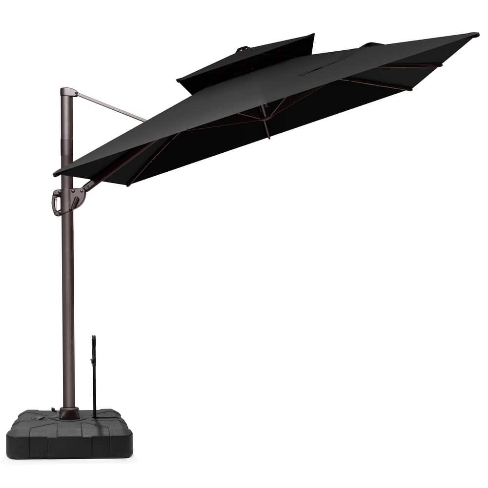 9x11 FT Rectangular Aluminum Outdoor Patio Double Top Cantilever Umbrella with Rod Base