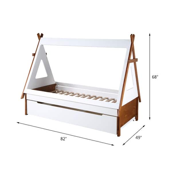 dimension image slide 1 of 2, House design kids beds, canopy beds, Loreen Oak& White Finish Twin Bed