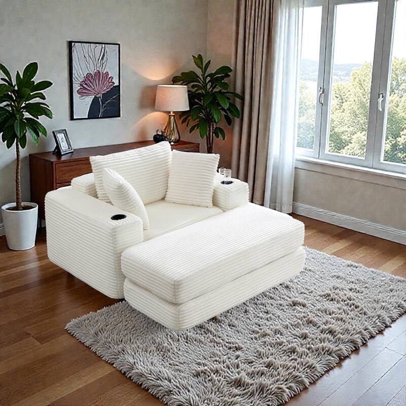 52.4" Boneless Chaise Lounge Chair, Corduroy Modular 3 in 1 Sofa Bed, Cloud Sleeper for Living Room Bedroom - Beige