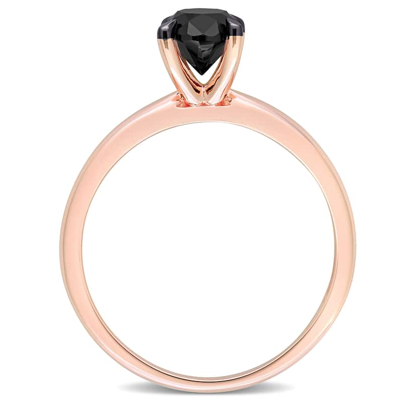 Miadora 1ct TDW Oval-cut Black Diamond Solitaire Engagement Ring in 14k Rose Gold