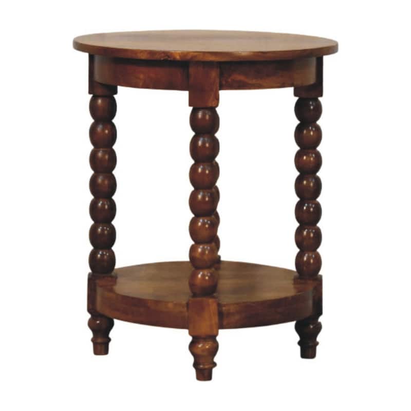 Artisan Furniture Solid Wood Spindle Round Side Table , Brown