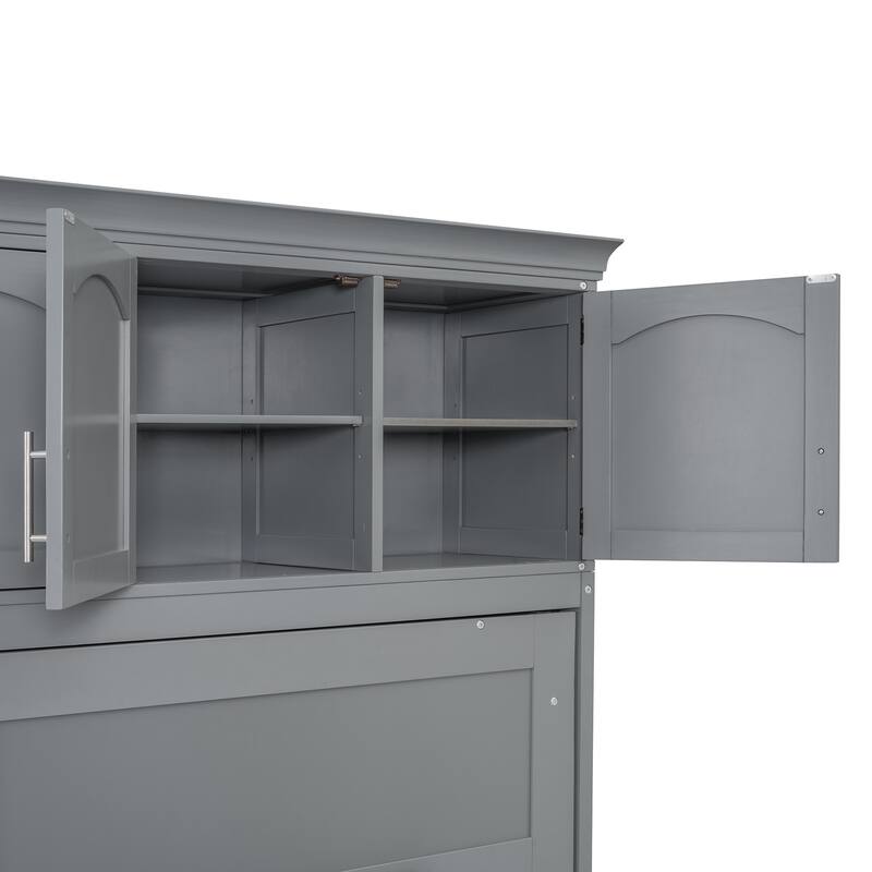 Space-Saving Queen Size Murphy Bed with Integrated Cabinets and Storage, Gray