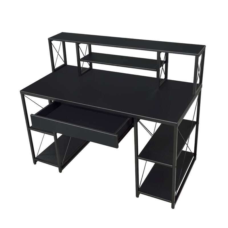 Writing Desk with One Drawer and 8 Open Compartment, Black
