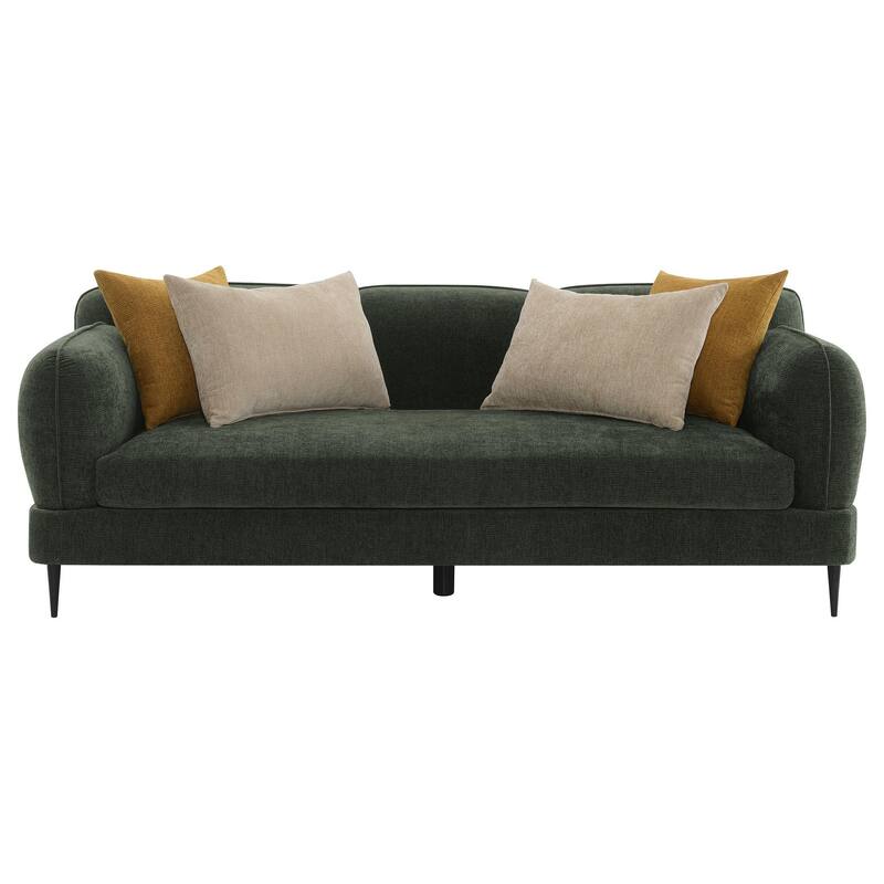 Dija Sofa with 4 Accent Throw Pillows, 84 Inch, Dark Green Chenille