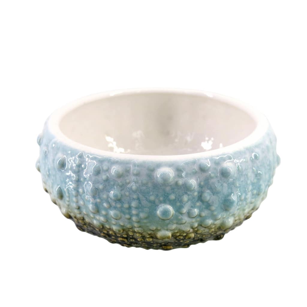 7.2" CERAMIC BLUE SEA URCHIN ACCENT Large - White
