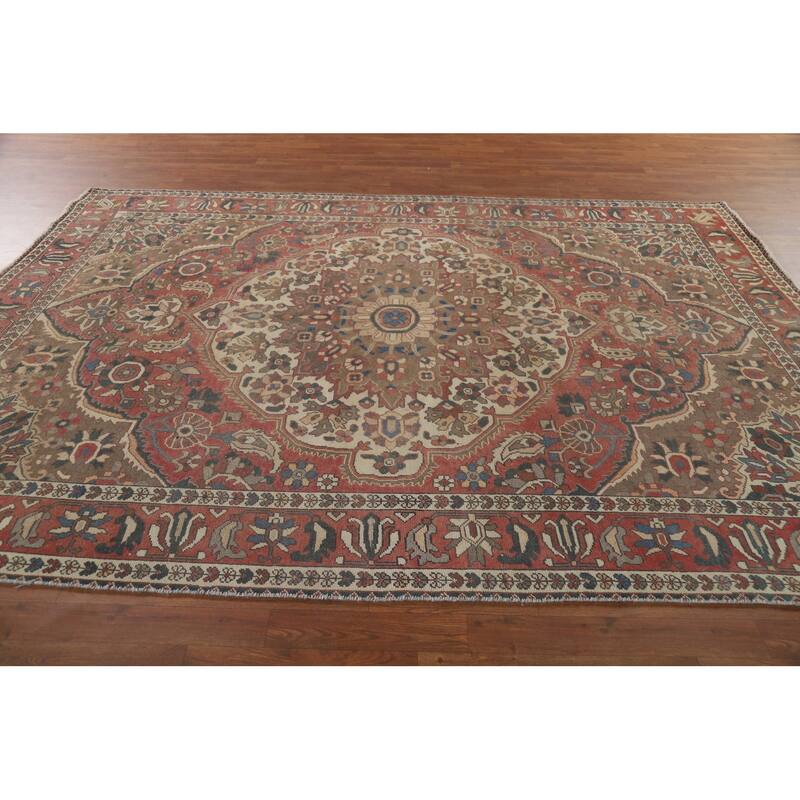 Pink Bakhtiari Vintage Persian Area Rug Handmade Wool Carpet - 6'10" x 9'10"