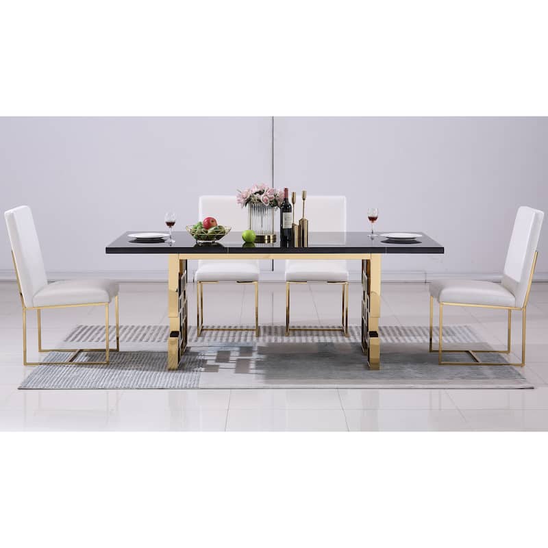 Leather Upholstered dining Chairs with Metal Polished Legs