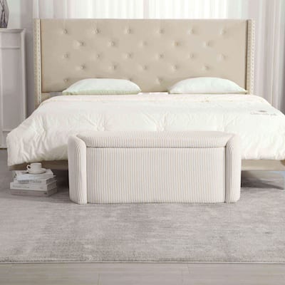Bedroom End Bench,Upholstered Fabric Storage Ottoman with Safety Hinge, Entryway Padded Footstool,