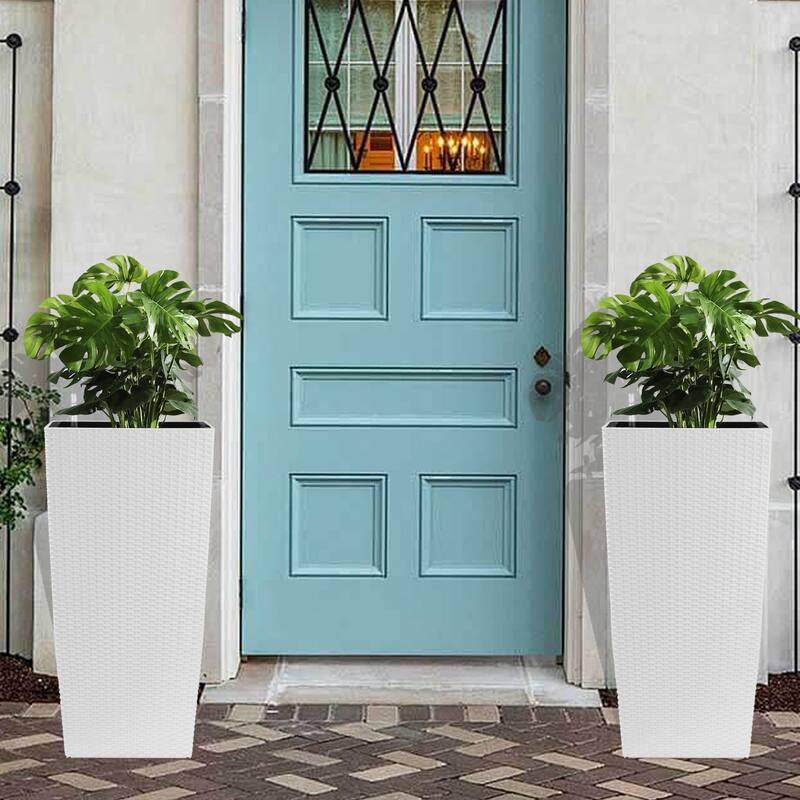 Self-Watering Rattan Enhanced Outdoor Planter with Dual-Basin Design