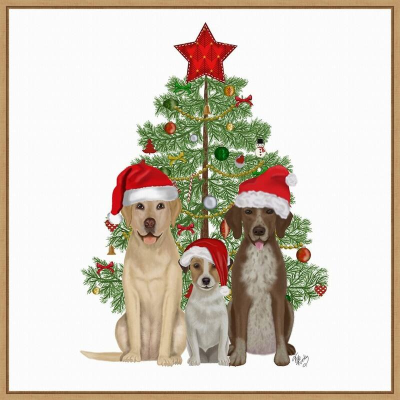 Christmas Dog Trio Tree by Fab Funky Framed Canvas Wall Art