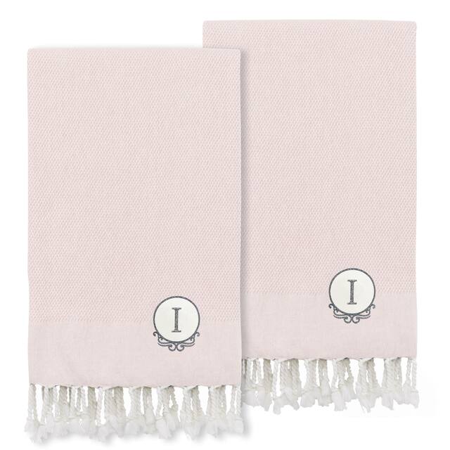 Authentic Hotel and Spa 100% Turkish Cotton Personalized Fun in Paradise Pestemal Hand/Guest Towels (Set of 2), Powder Pink - I