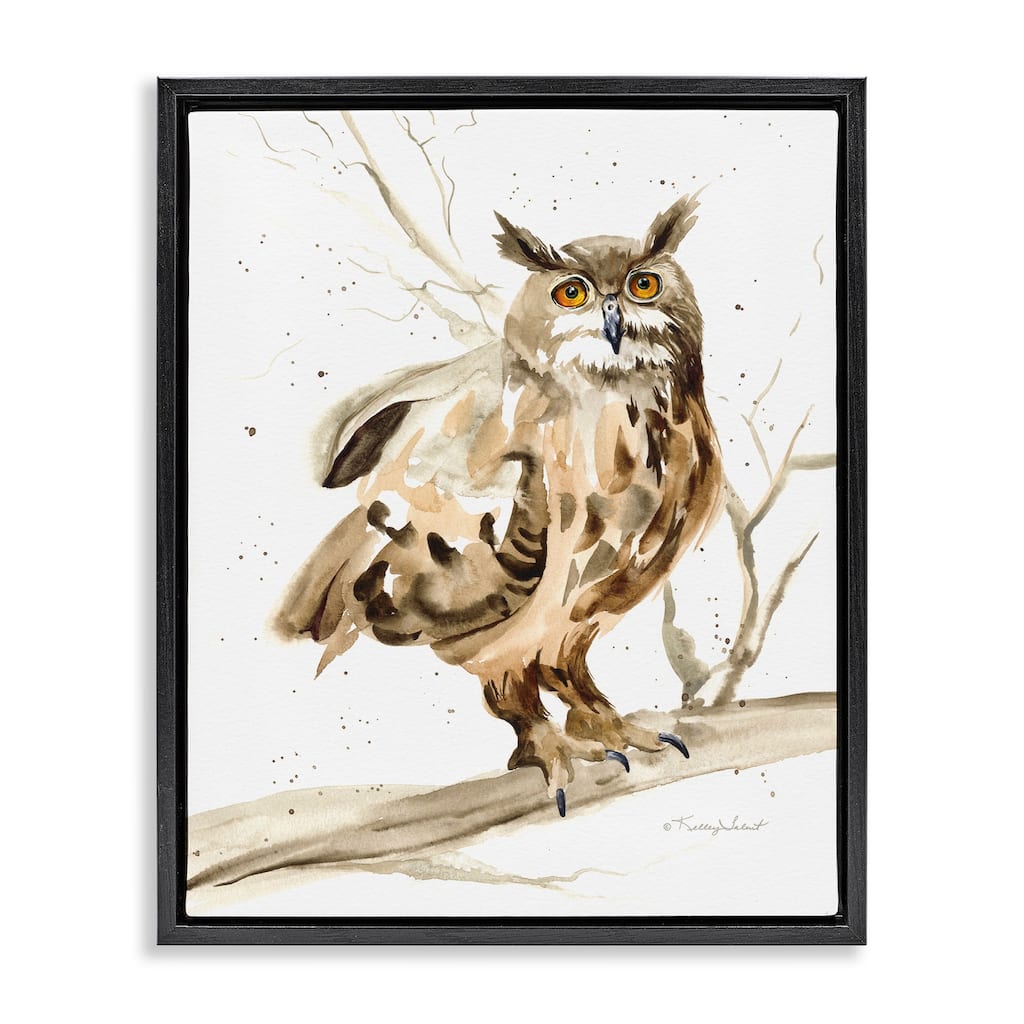 Stupell Owl Perched in Tree Framed Floater Canvas Wall Art Design by Kelley Talent